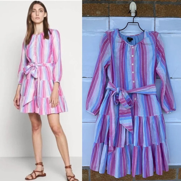 J Crew belted button-up dress in pastel stripe XS - Picture 1 of 15